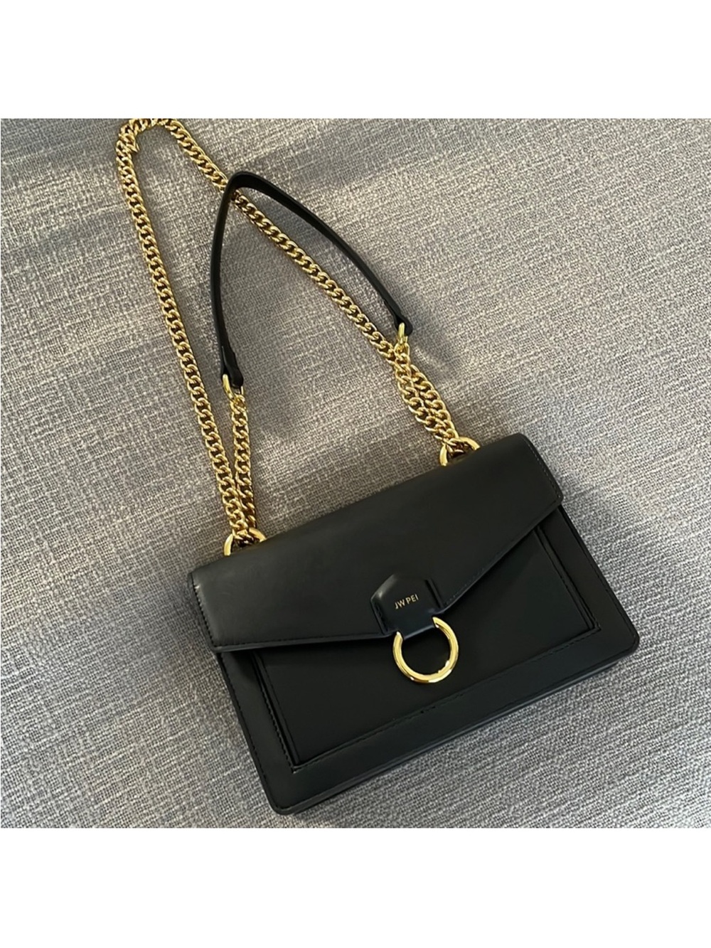 JW PEI Black Shoulder Bag with Gold Ring & Chain